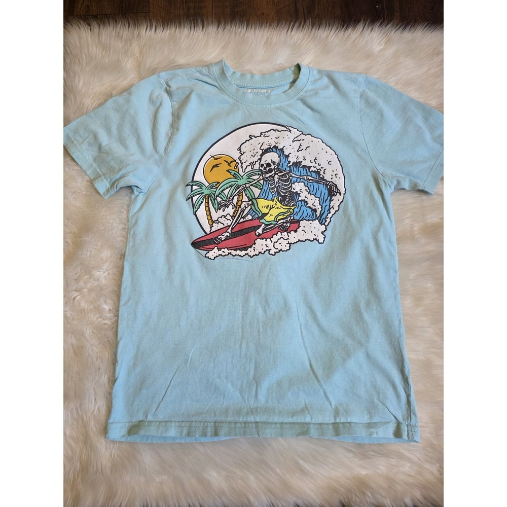 Amsterdam Boys 14/16 Blue Skeleton Surf Graphic Cotton Crewneck T-Shirt